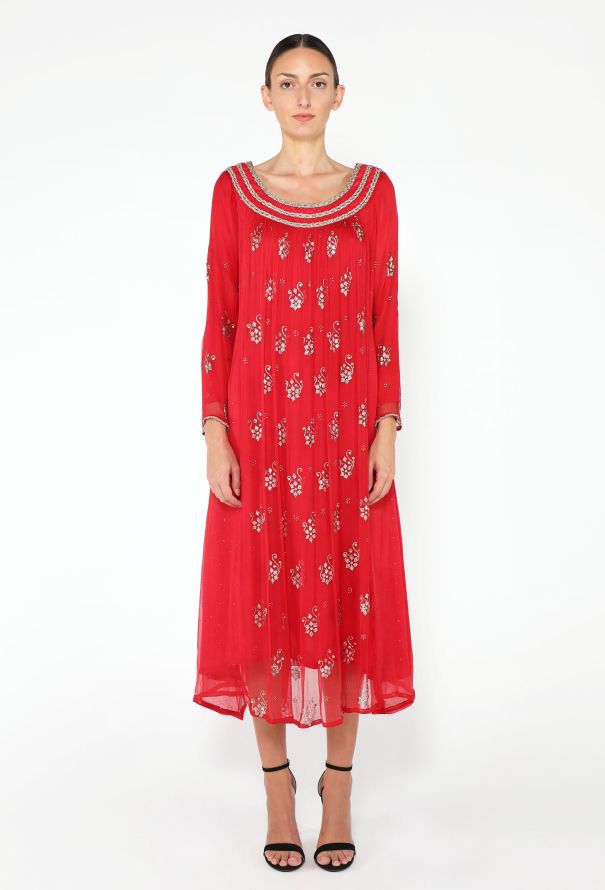 Chiffon Embroidered Lamé Kaftan - 1