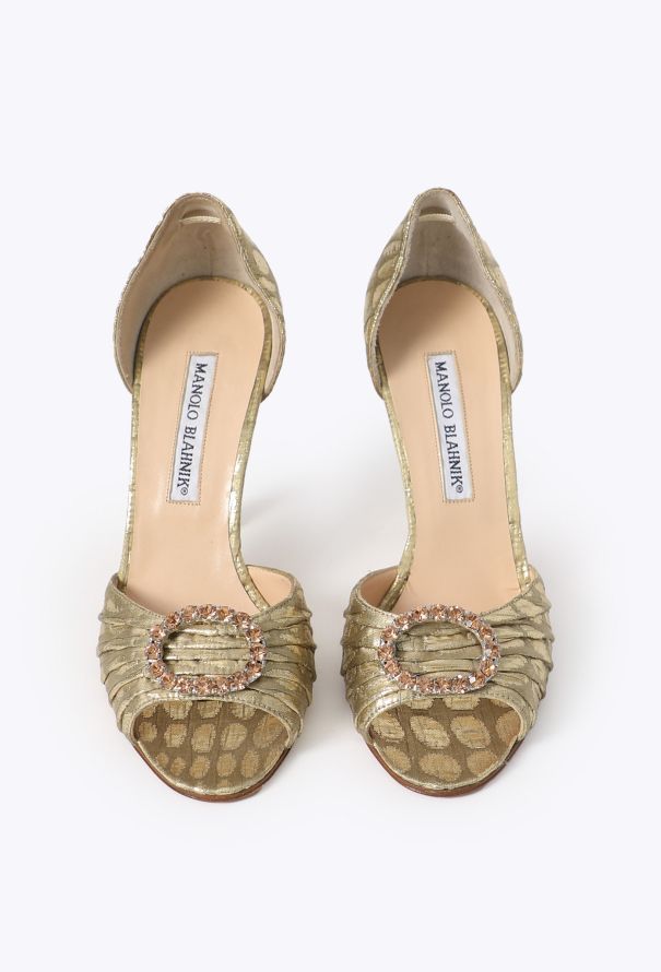 Manolo Blahnik Sedaraby Metallic Peep-Toe Pumps - 2