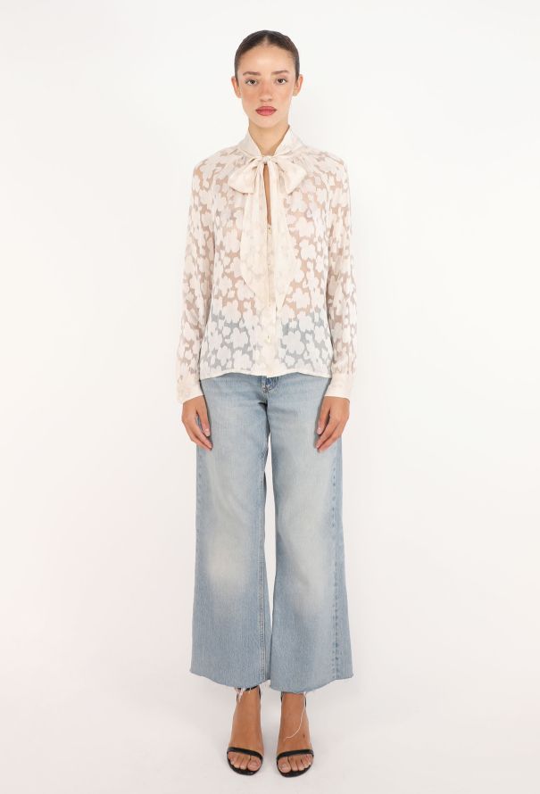 Céline Jacquard Floral Lavallière Blouse, 1970s - 2