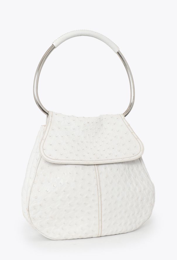 Prada White Ostrich Vitello Raino Ring Bag - 2