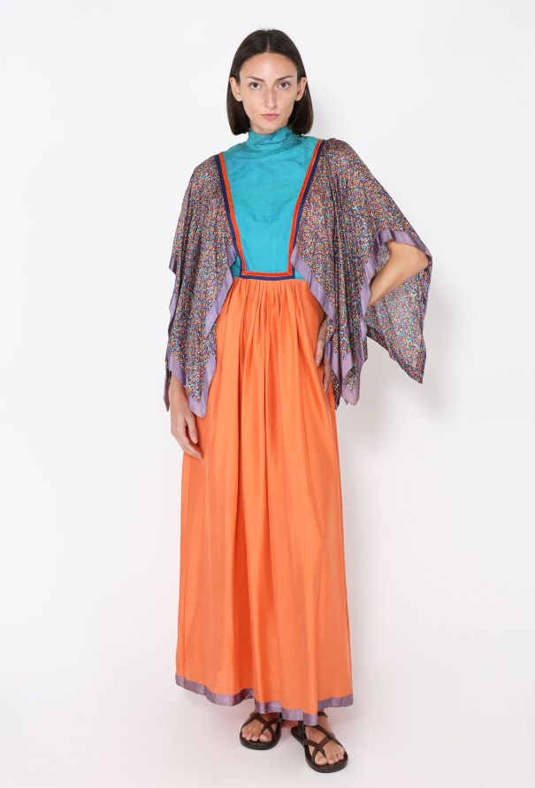 Printed Silk Batwing Gown, 1970s - 1