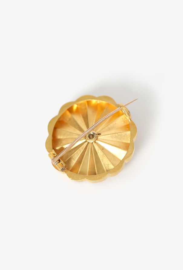 Vintage Fine Jewelry 18K Yellow Gold Pearl Fan Brooch - 5