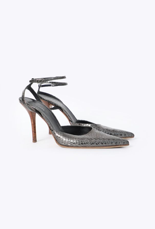 Helmut Lang Early 2000s Metallic Python Pumps - 3