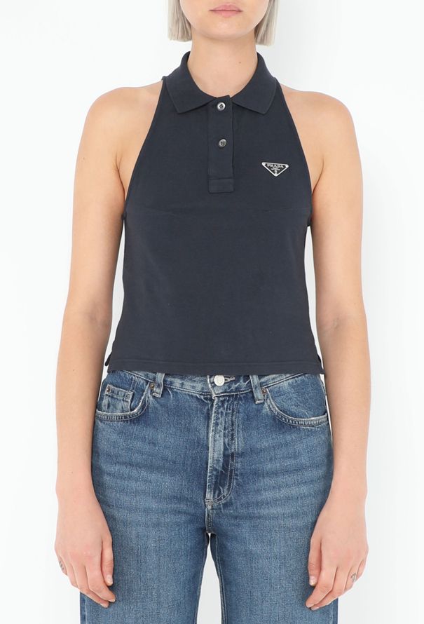 Prada 2024 Halter Emblem Polo Top - 1