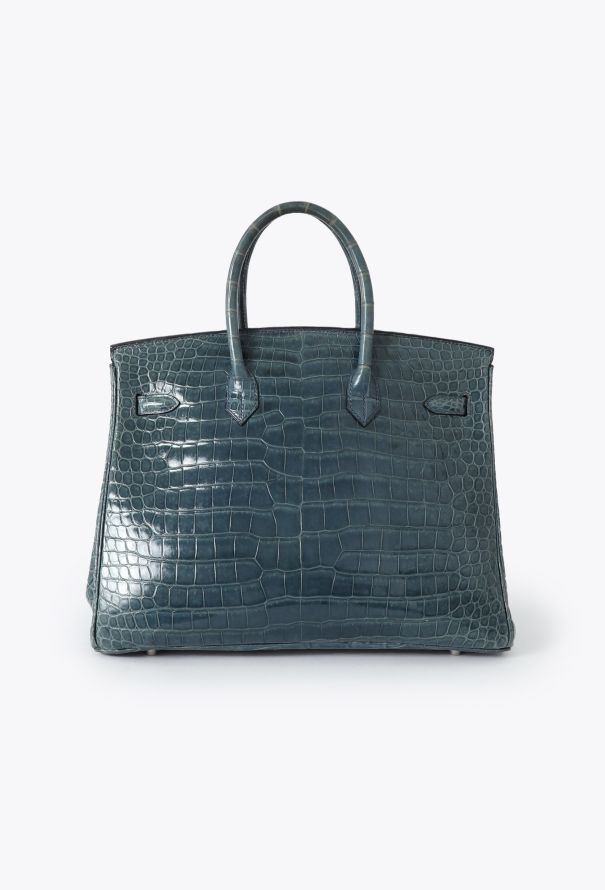 Hermès RARE 2005 Bleu Brighton Porosus Birkin 35 - 6