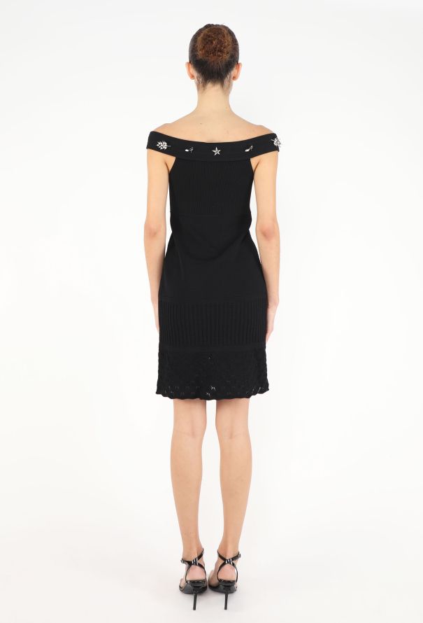 Chanel 2008 Off-Shoulder Strass Brooch Dress - 5