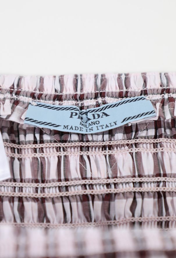 Prada Gingham Smocked Cotton Skirt, 2024 - 5