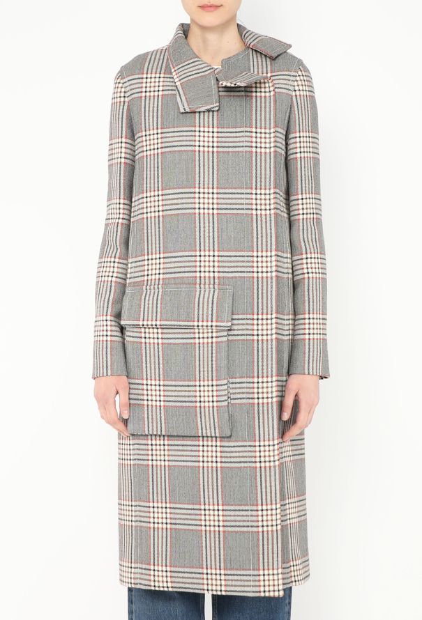 Céline Asymmetrical Pocket Plaid Coat - 4