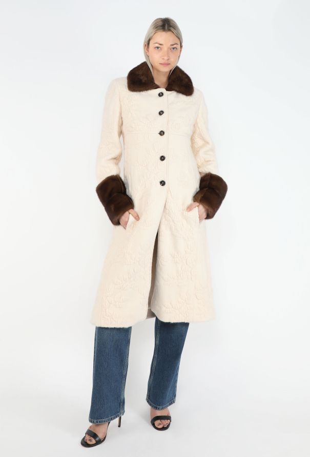 Valentino 2005 Jacquard Mink Fur Trim Coat - 5