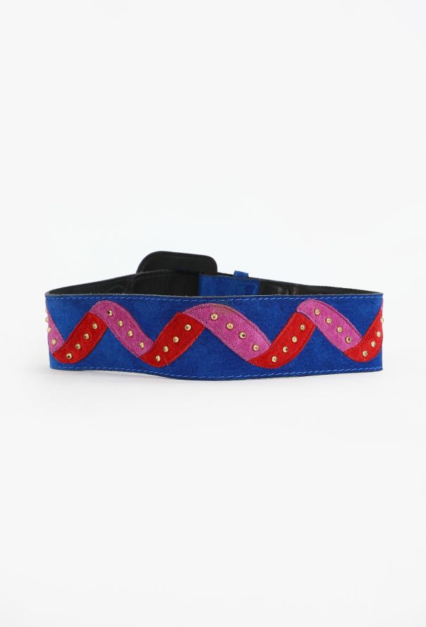 Saint Laurent Suede Serpentine Studded Belt, 1990s - 4