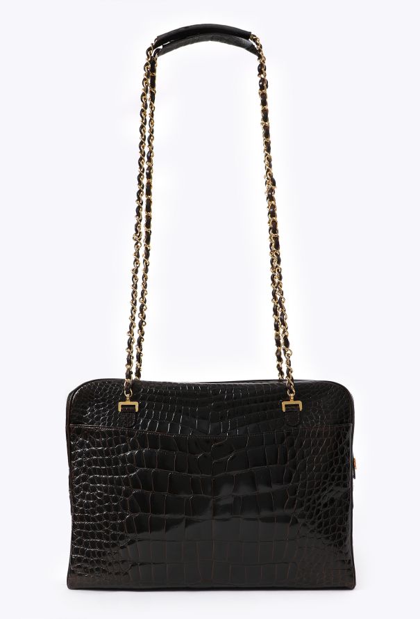 Chanel Vintage Brown Alligator Maxi Camera Bag - 1