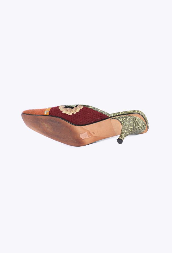 Fendi Beaded Snakeskin & Knit Mules, 2000s - 5