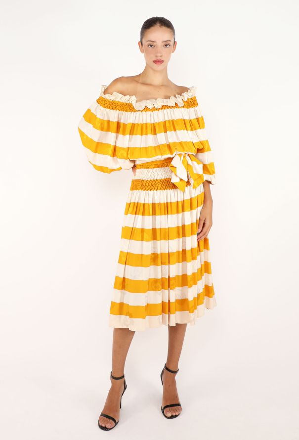Nina Ricci Smocked Striped Silk Dress, 1970s - 1