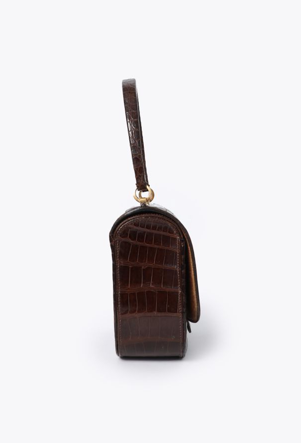 Hermès 1960s Brown Porosus Top-Handle Bag - 4