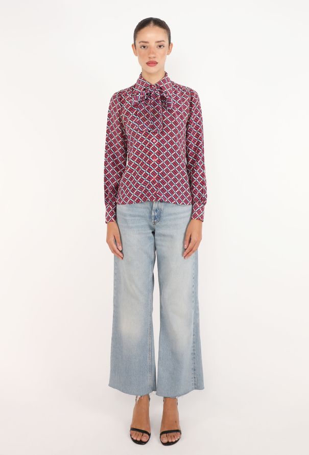 Saint Laurent Graphic Silk Lavallière Blouse, 1970s - 3