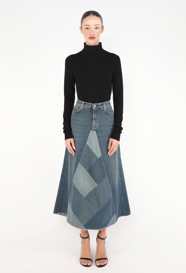 Saint Laurent Pre-Fall 2015 Denim Patchwork Skirt - 3