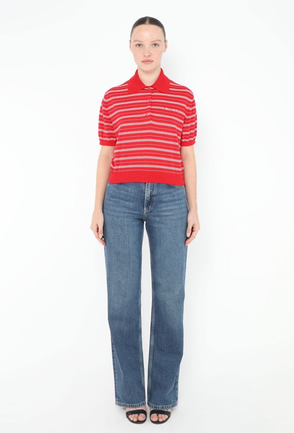 Miu Miu 2024 Striped Logo Knit Polo - 2