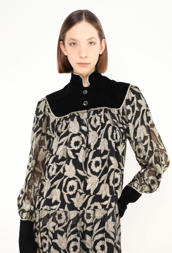 Saint Laurent COLLECTOR 1976 Russian Velours Lamé Dress - 2 Saint Laurent COLLECTOR 1976 Russian Velours Lamé Dress - 2