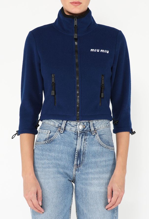 Miu Miu 2024 Cropped Logo Fleece Jacket - 1