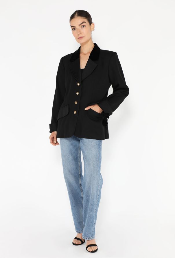 Saint Laurent '90s Velvet Trim Smoking Blazer - 3