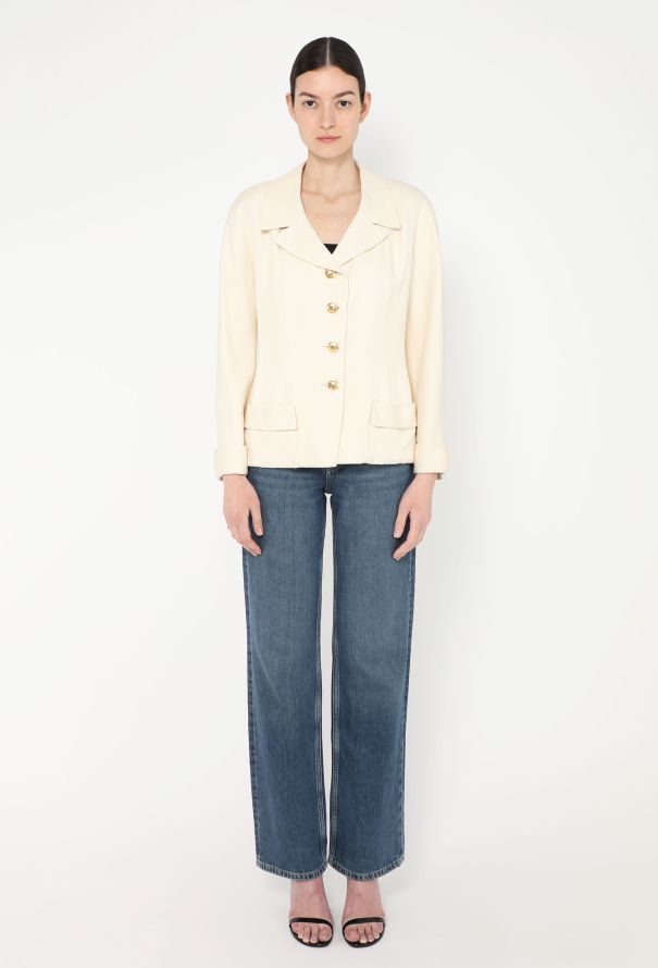 Chanel Vintage Notched Silk 'CC' Jacket - 1