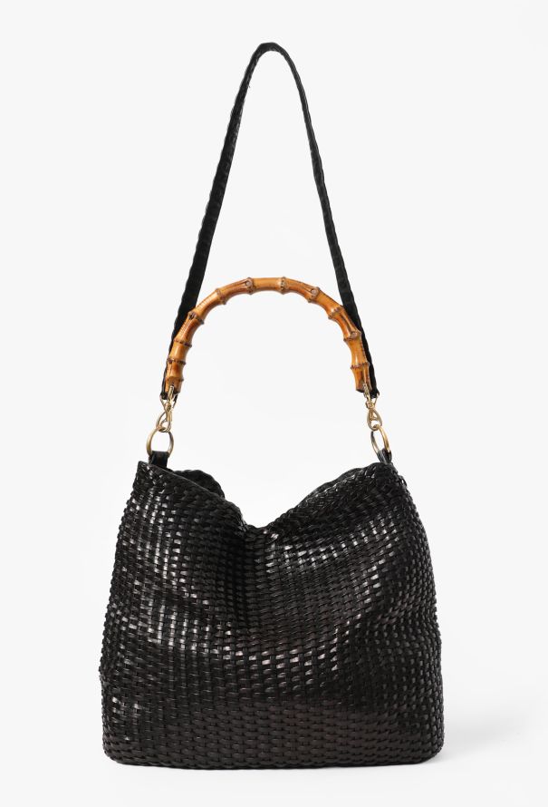 Gucci Vintage Black Bamboo Woven Leather Bag - 2