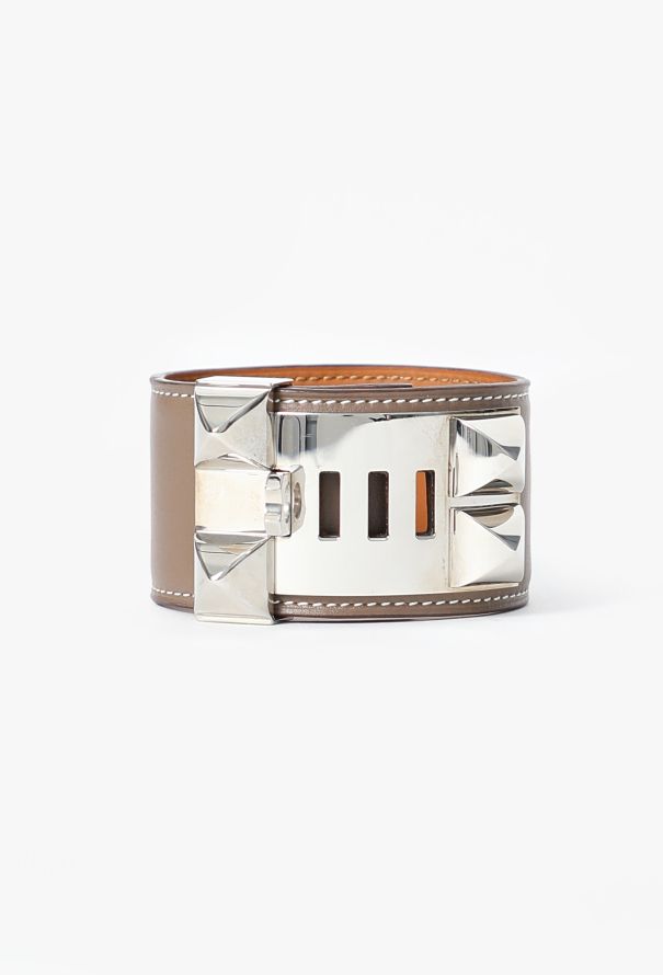 Hermès Taupe Leather Médor Cuff, 2008 - 2