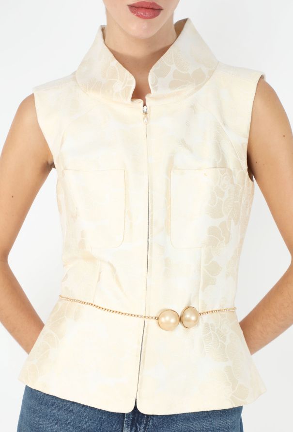 Chanel 2001 Camélia Belted Brocade Vest - 3