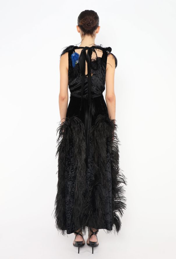 Sonia Rykiel F/W 2017 Ostrich Feather Velvet Gown - 6