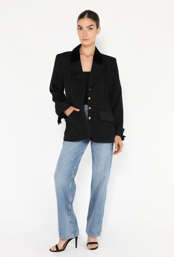 Saint Laurent '90s Velvet Trim Smoking Blazer - 4