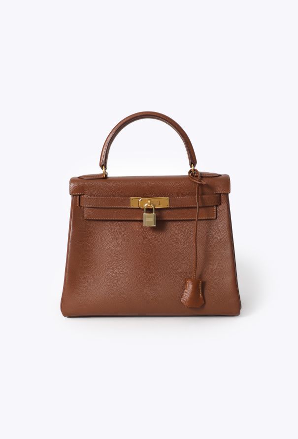 Hermès Vintage Gold Courchevel Kelly Retourné 28 - 1