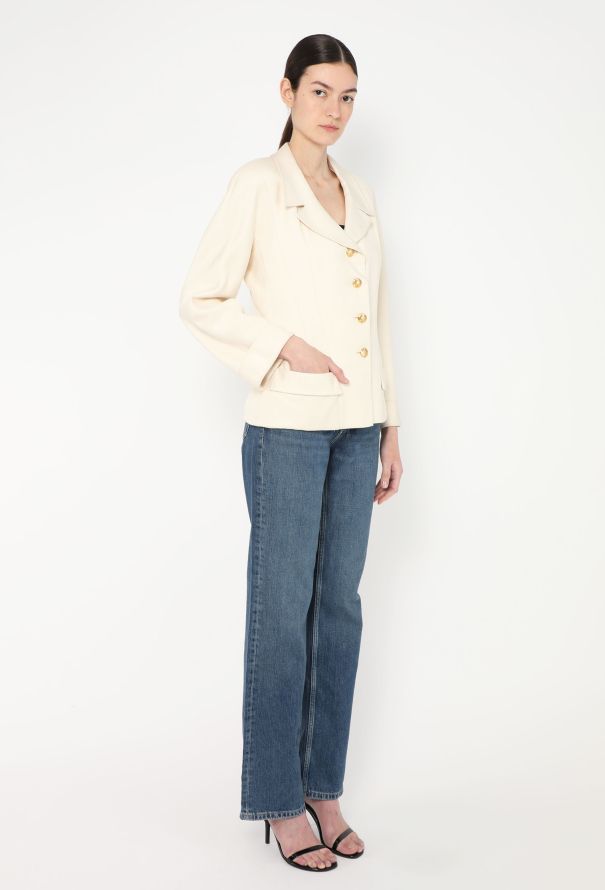 Chanel Vintage Notched Silk 'CC' Jacket - 4