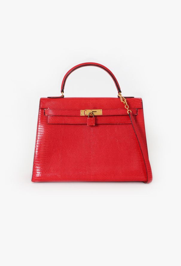 Hermès '80s Red Varanus Salvator Lizard Kelly Sellier 32 - 1