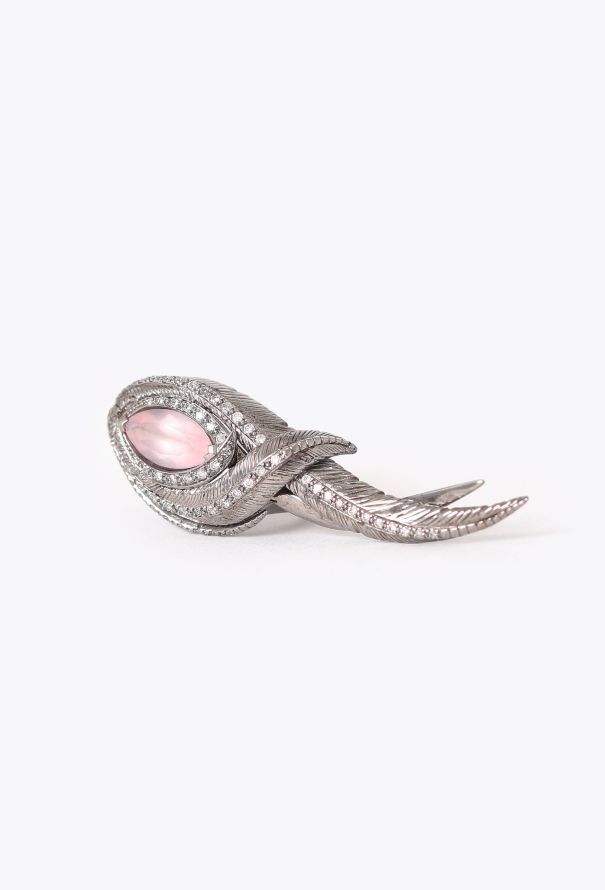 Modern Fine Jewelry Garrard Silver & Pink Quartz Feathers Ring - 3