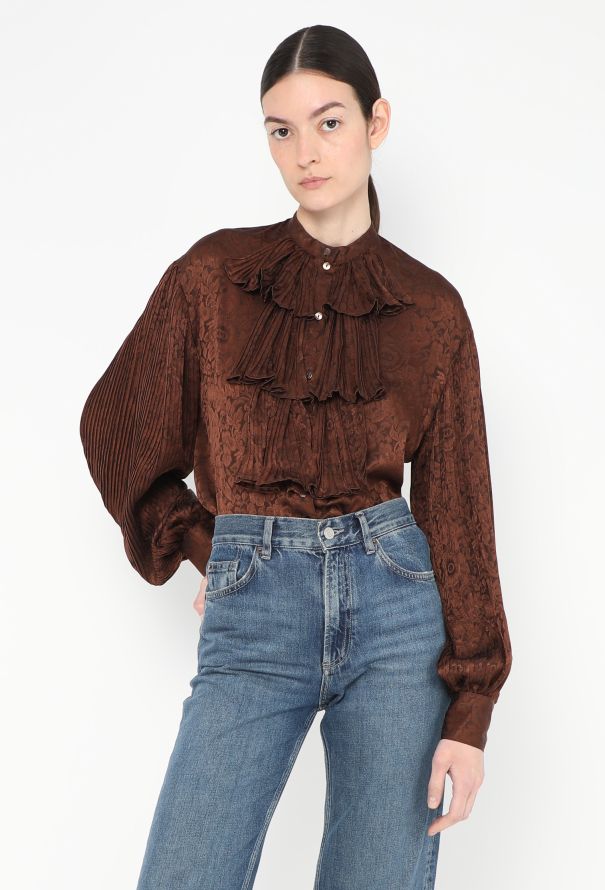 Gucci '70s Pleated Silk Jacquard Blouse - 1