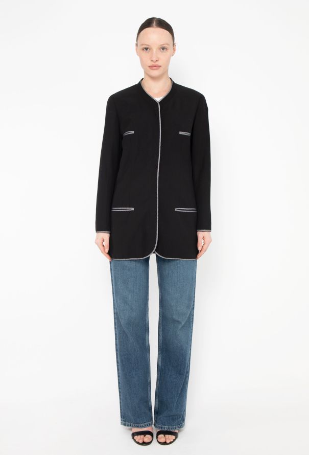 Chanel TIMELESS S/S 1996 Collarless Black Jacket - 3 Chanel TIMELESS S/S 1996 Collarless Black Jacket - 3