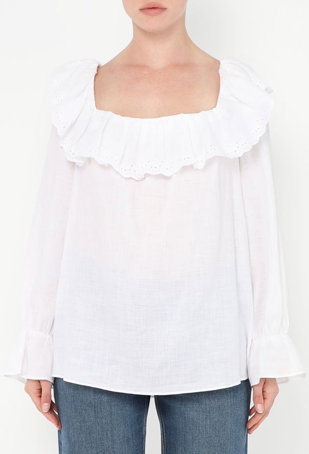 Céline S/S 2020 Broderie Linen Blouse - 1