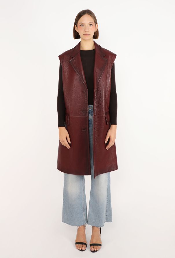 Prada Burgundy Lambskin Patinaed Vest - 2