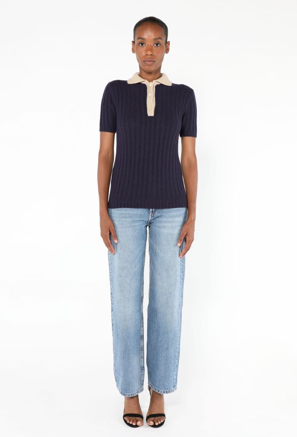 Prada Ribbed Cashmere Polo Top - 3