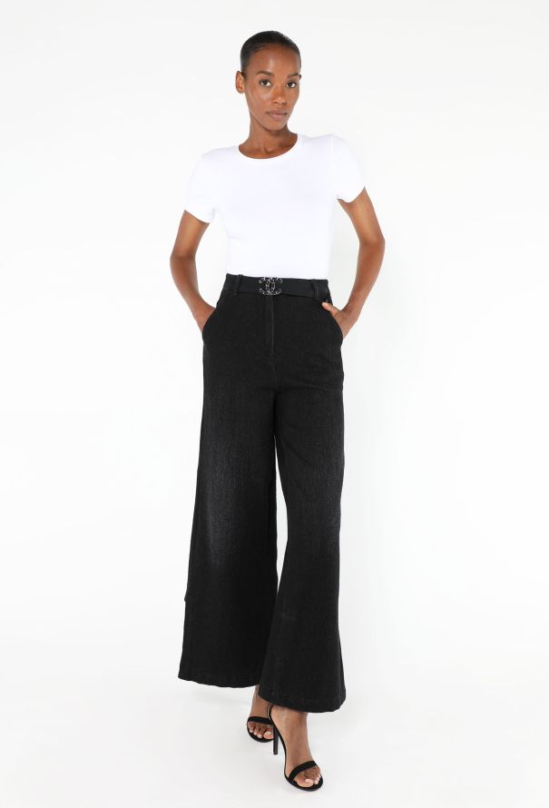 Chanel 2019 Wide-Leg Belted Jeans - 1