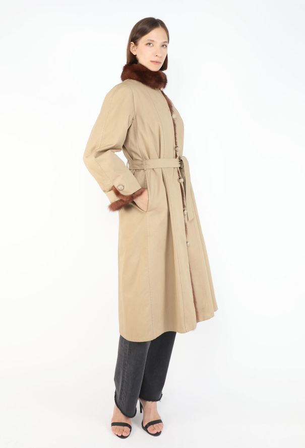 Saint Laurent Fur-Lined Belted Trench Coat, 1970s - 5