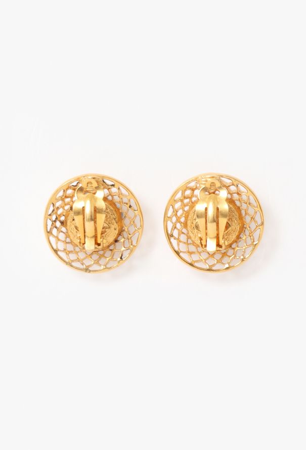 Chanel Vintage Embossed Pearl Clip Earrings - 2