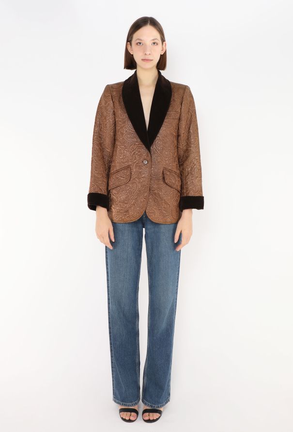 Saint Laurent F/W 1978 Jacquard Velvet Trim Blazer - 3