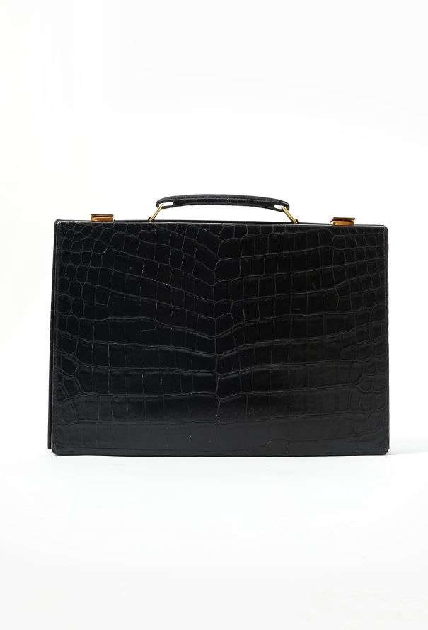 Hermès Rare '50s Black Porosus Toiletry Travel Case - 2