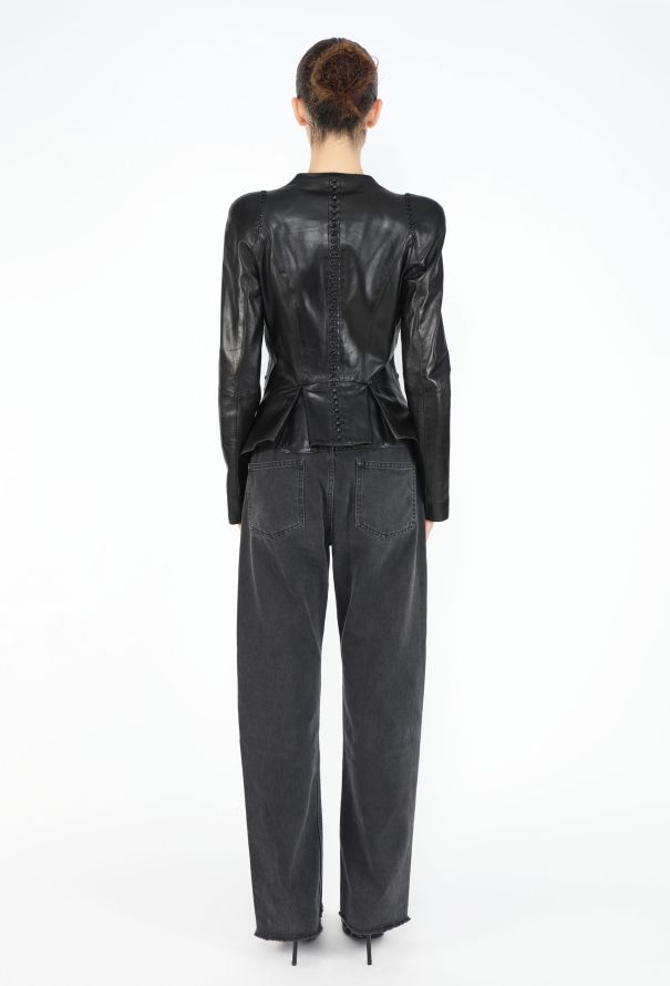 Alexander McQueen Leather Whipstitch Peplum Jacket - 4