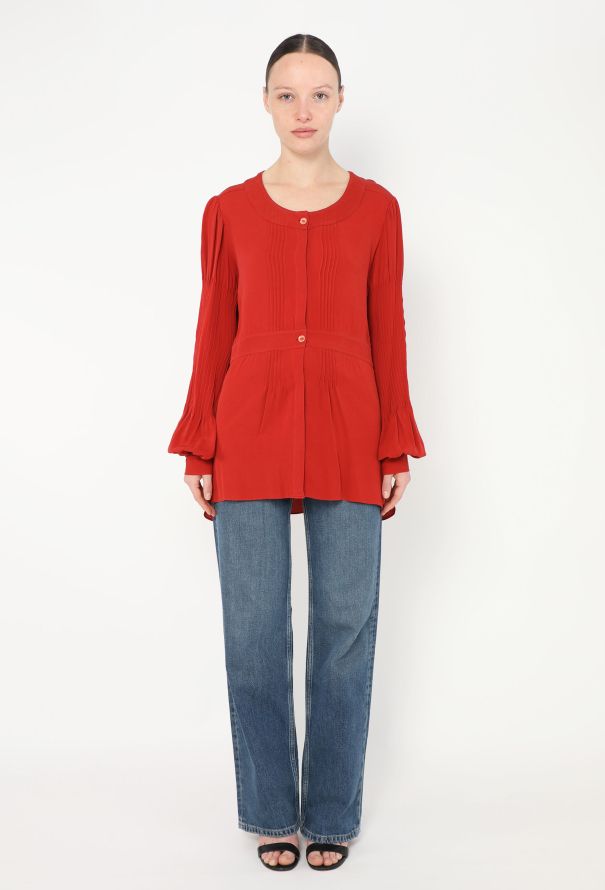 Chanel Bishop-Sleeve Silk Blouse - 2 Chanel Bishop-Sleeve Silk Blouse - 2