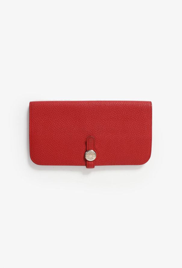 hermes solid red genuine leather dogon wallet