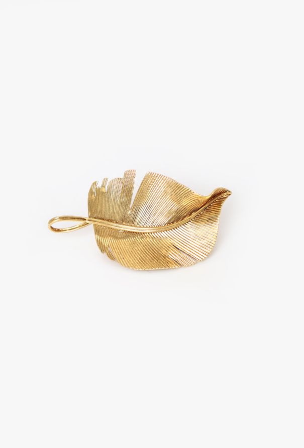 Hermès 18k Yellow Gold Feather Brooch - 1