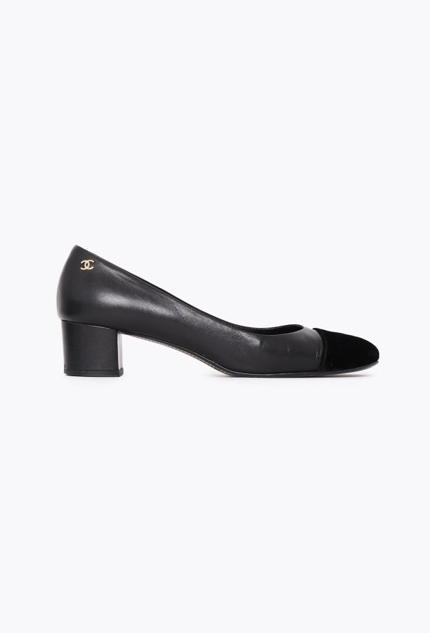Chanel Velvet Trim Cap-Toe Pumps - 1