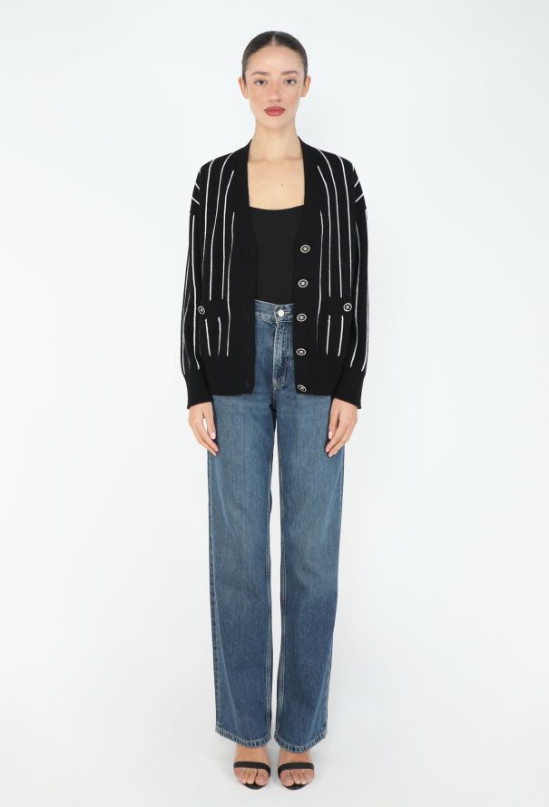 Chanel 2023 'CC' Striped Cashmere Cardigan - 4